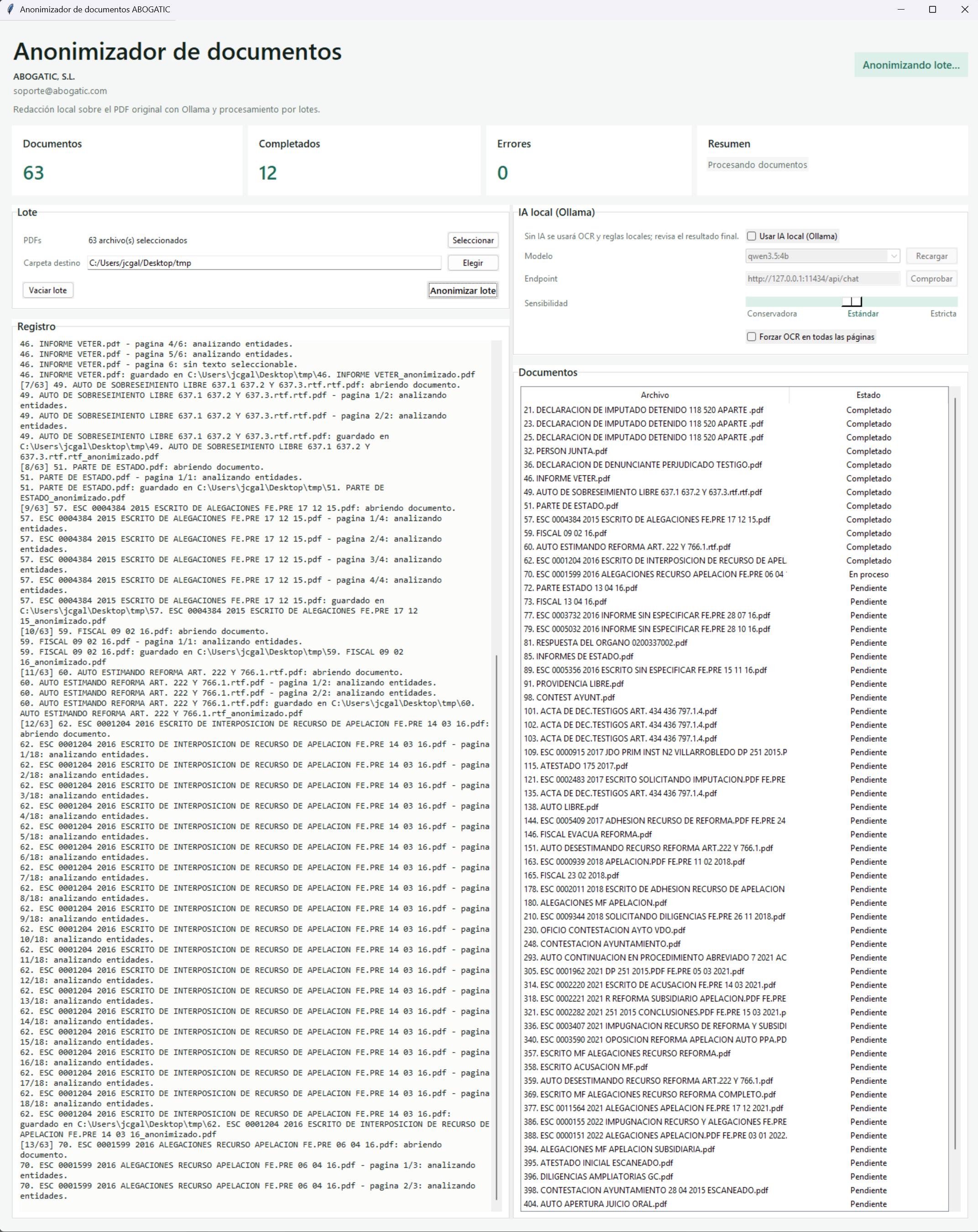 Captura de la app Anonimizador de documentos