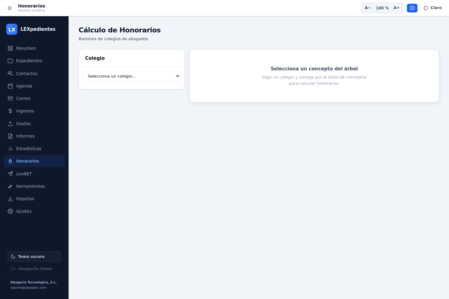 Calculadora de honorarios integrada