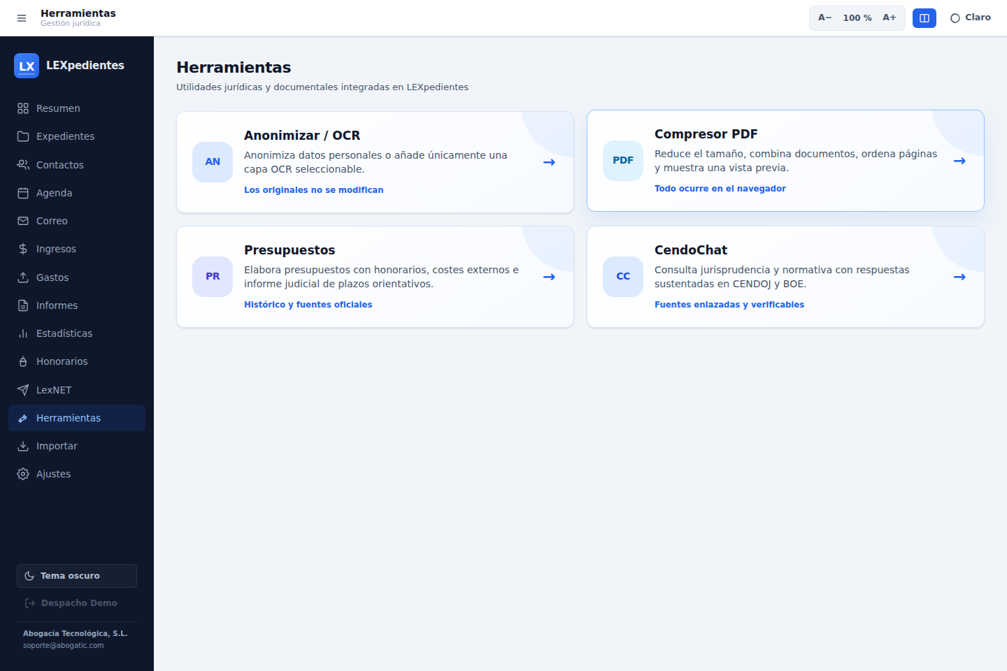 Herramientas integradas de LEXpedientes