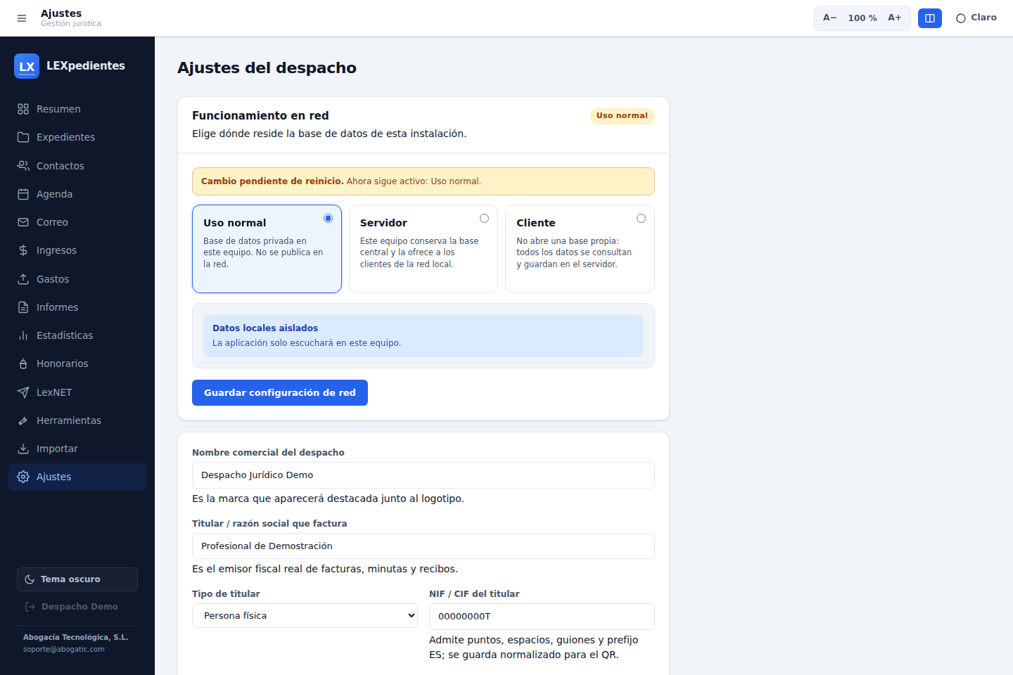 Ajustes de LEXpedientes