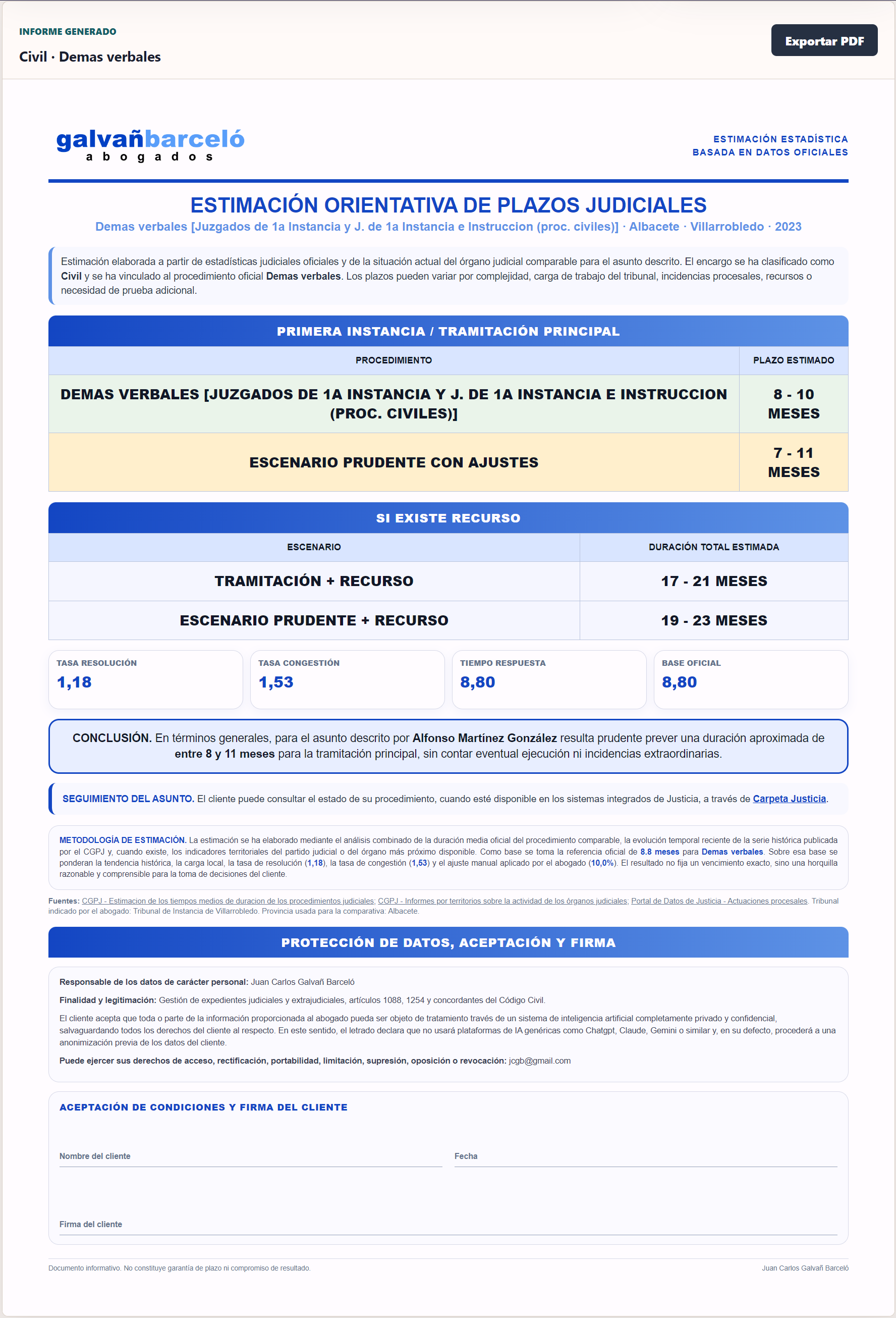 Captura de la app InformesJudiciales